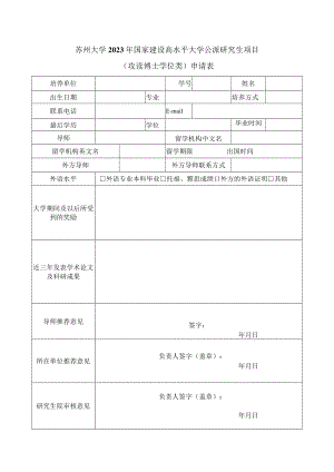 苏州大学2023年国家建设高水平大学公派研究生项目攻读博士学位类申请表.docx