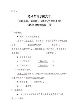 南政府投资房屋建筑和市政基础设施工程建设项目选取公告示范文本、综合评分法、招标代理方案评分表、竞选报价评分表、招标代理服务承诺书.docx