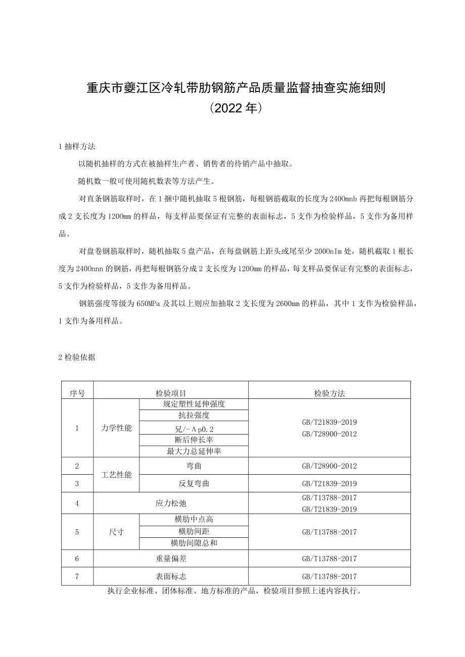 重庆市綦江区冷轧带肋钢筋产品质量监督抽查实施细则2022年.docx_第1页