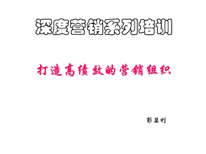 深度营销系列培训打造高绩效的营销组织课件.ppt