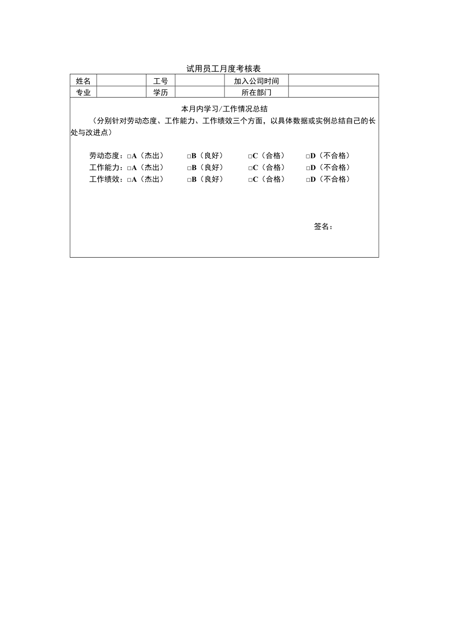 试用员工月度考核表.docx_第1页