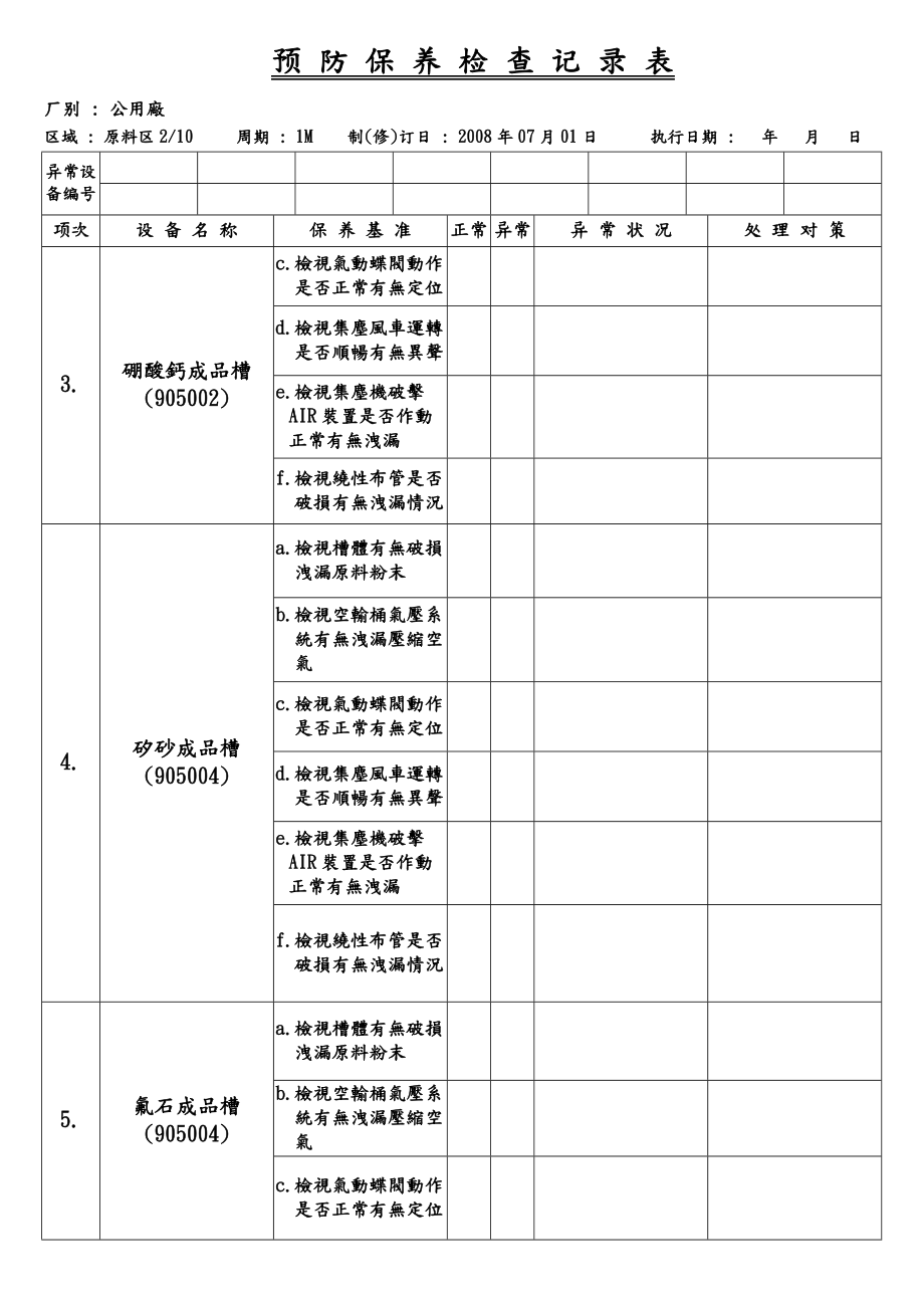 公用厂原料区预防保养检查记录表.doc_第2页