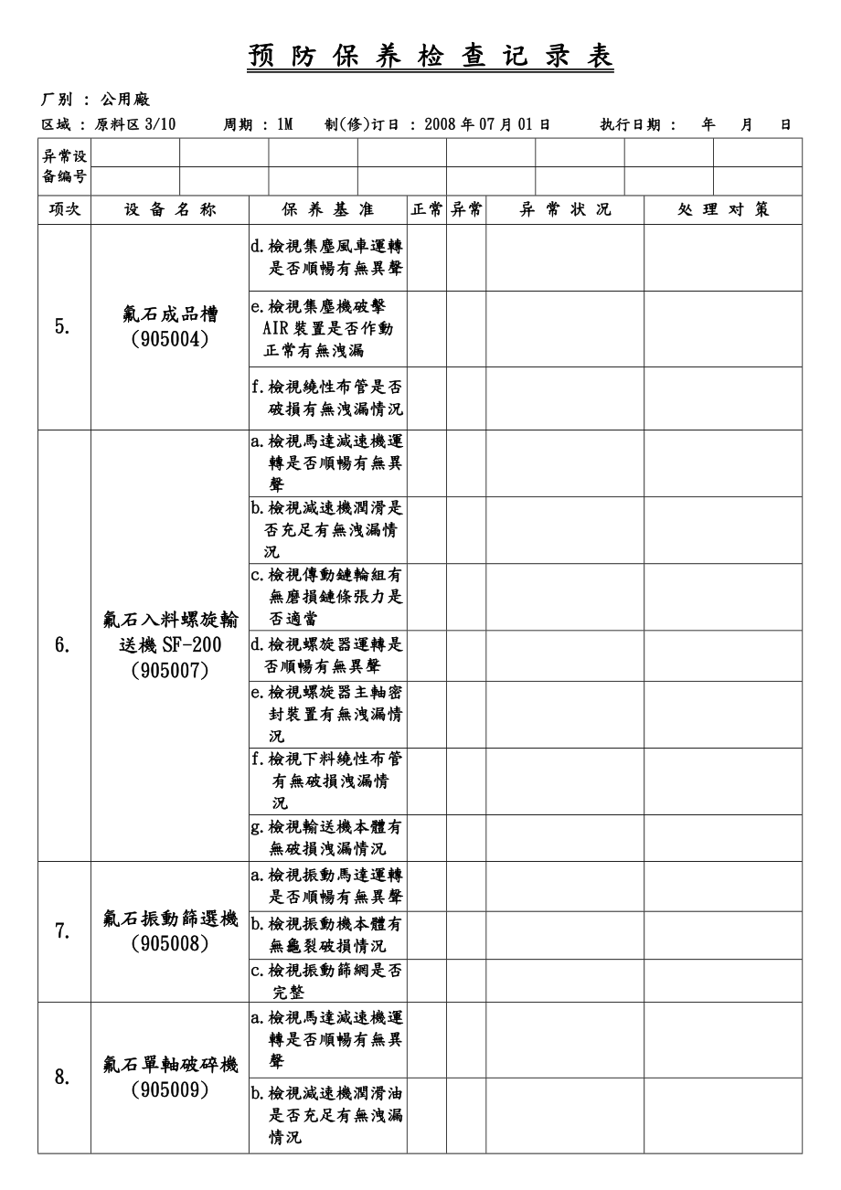 公用厂原料区预防保养检查记录表.doc_第3页