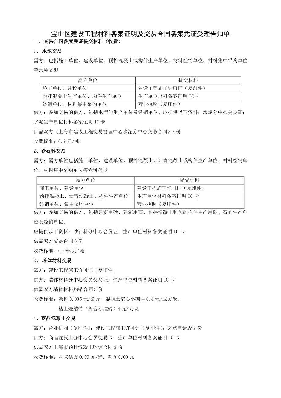 宝山区建设工程材料备案证明及交易合同备案凭证受理告知单.doc_第1页