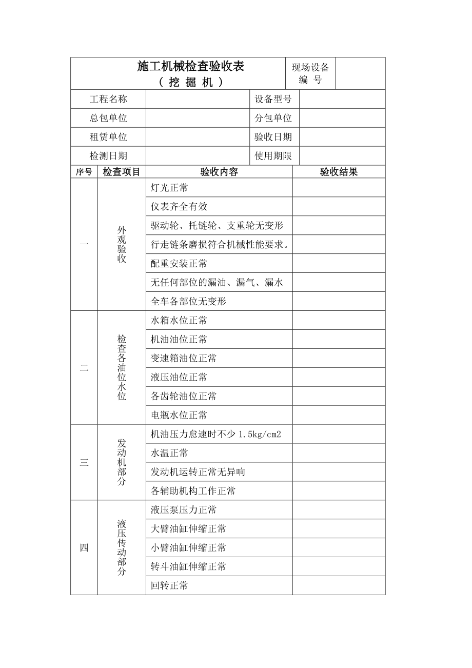 AQC98施工机械检查验收表(挖掘机).doc_第1页