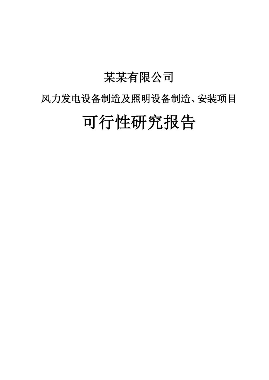 某某有限公司风力发电设备制造及照明设备制造、安装项目可行性研究报告（WORD版本共92页） .doc_第1页