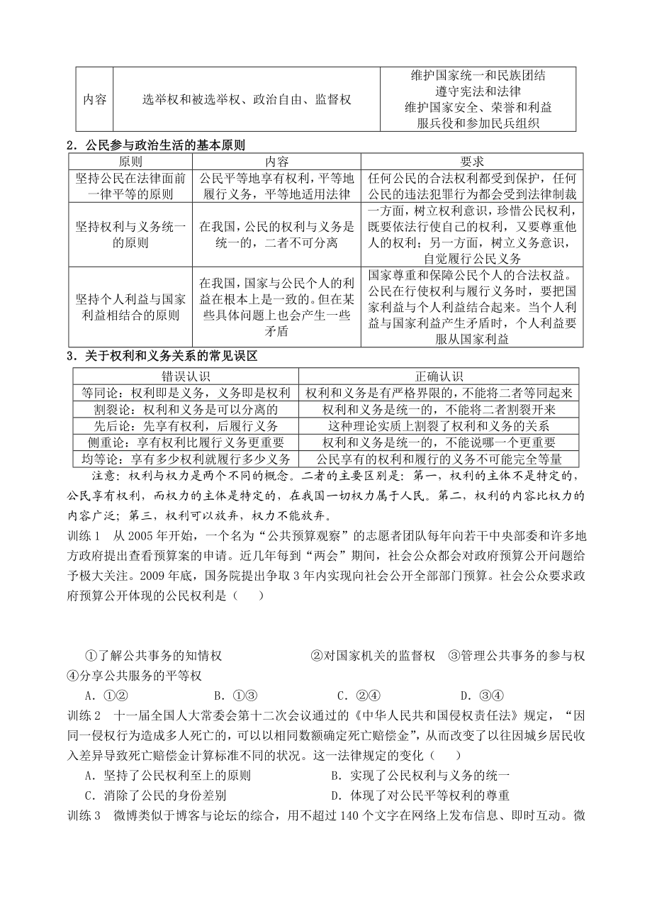 高考政治一轮复习教学案《我国公民的权利和义务》（人教版）.doc_第2页