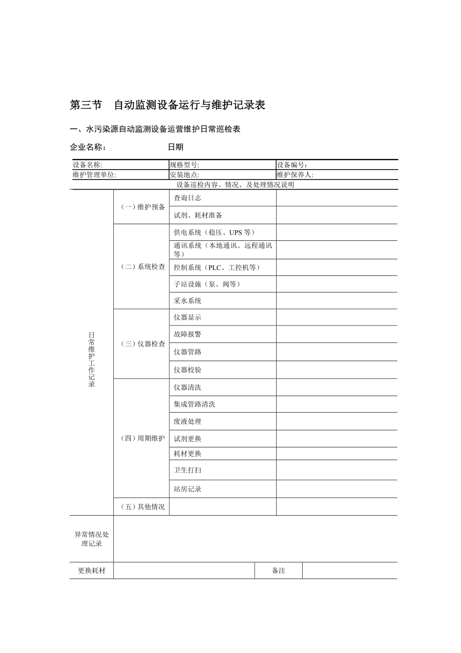 自动监测设备运行与维护记录表.doc_第1页