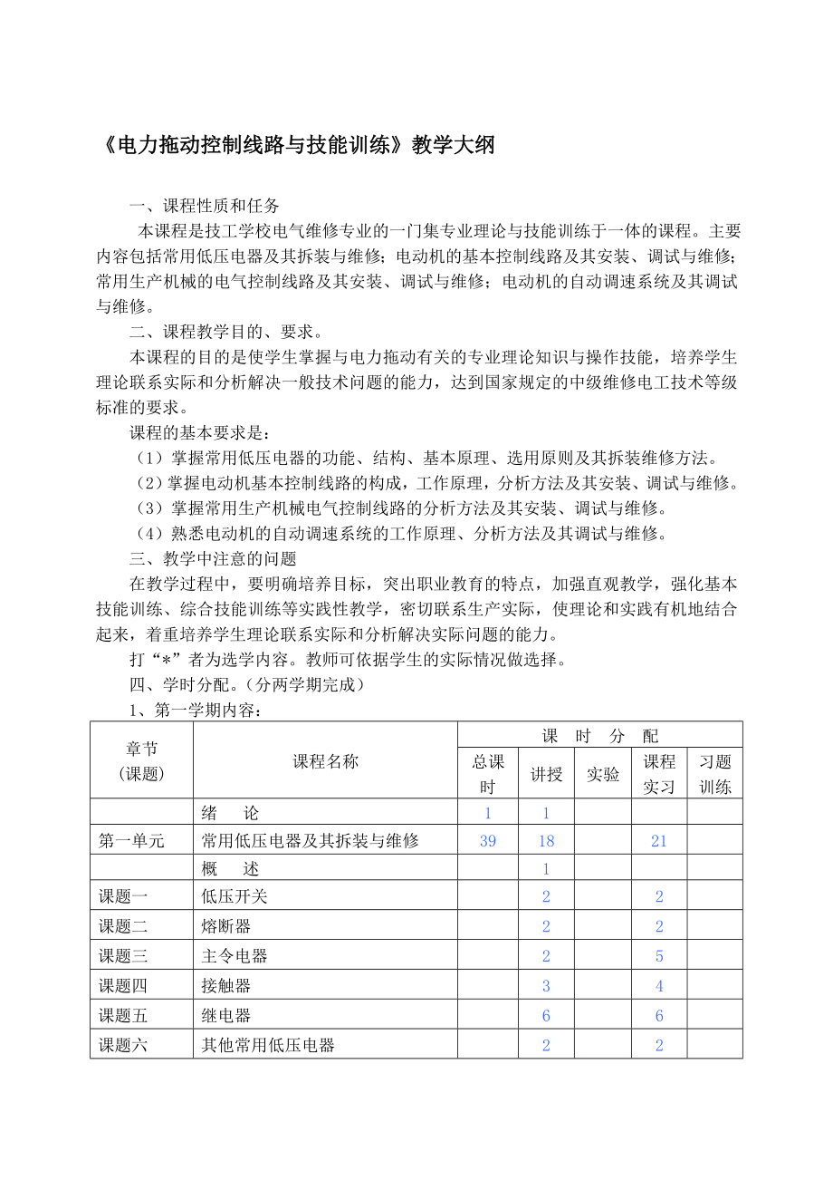 电力拖动控制线路与技能训练教学大纲.doc_第1页