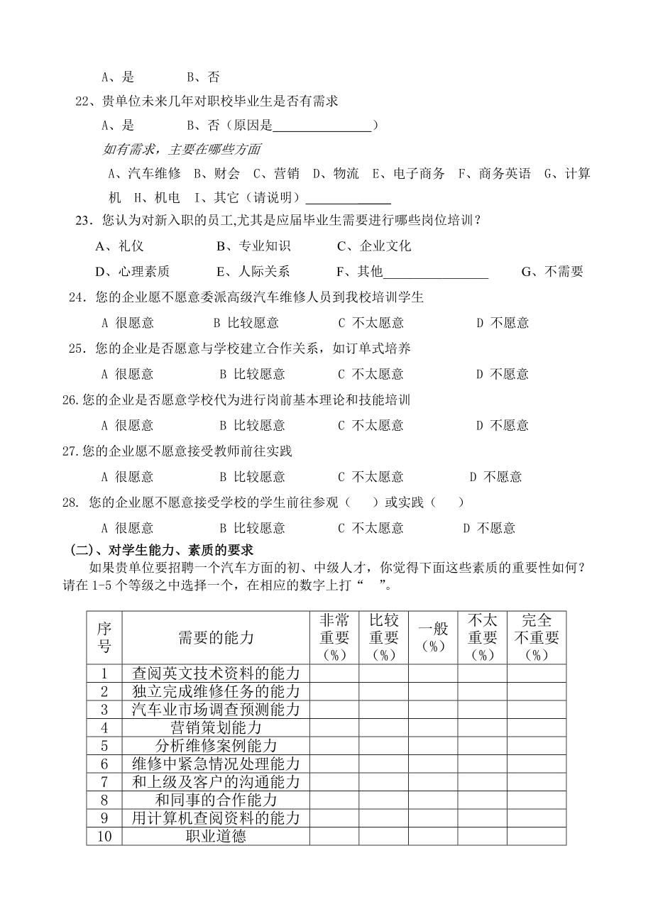 汽车维修与营销人才需求调查表.doc_第3页