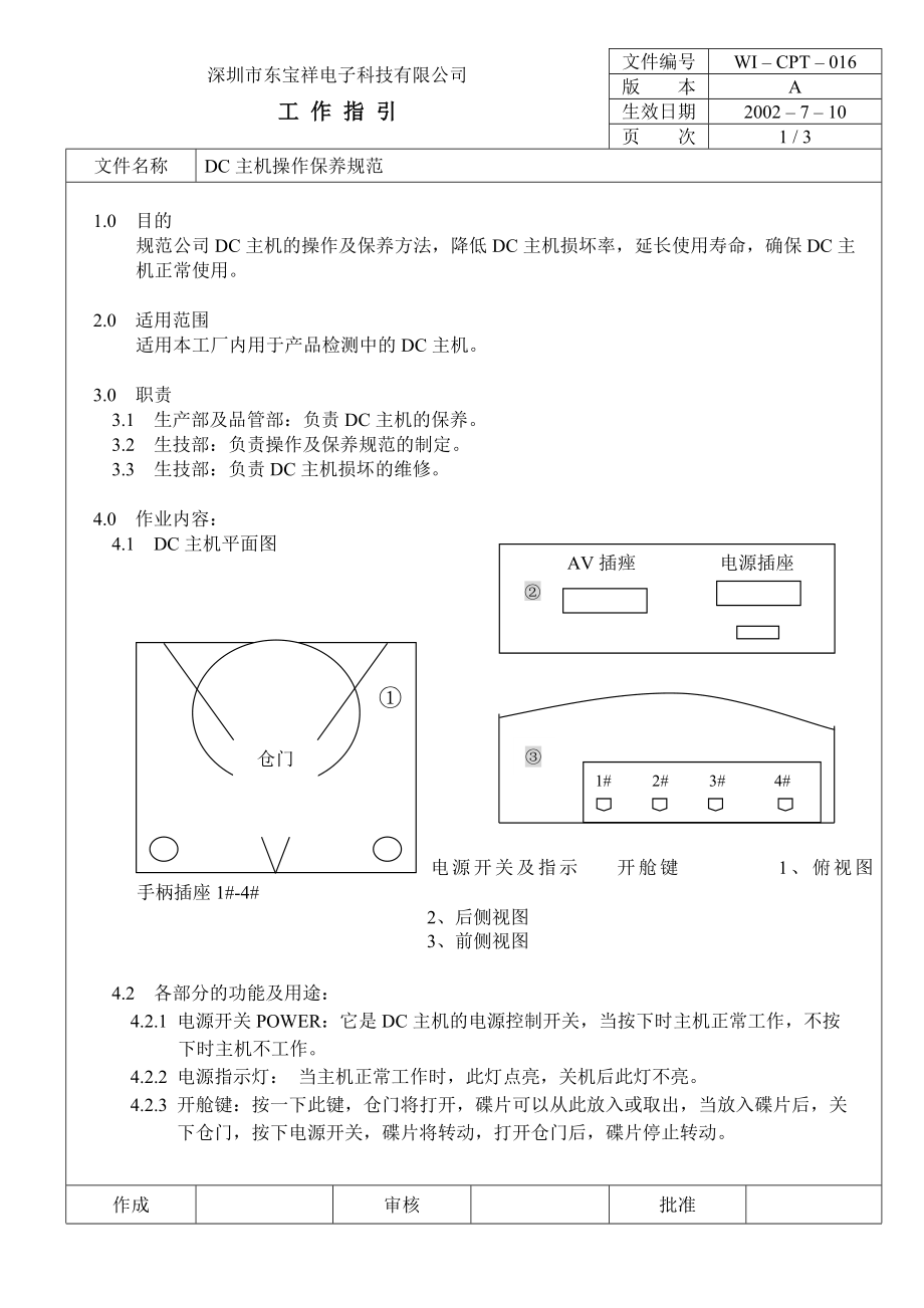 04745中瑞电器质量体系三级文件生技部CPT016 DC主机操作规范.doc_第1页