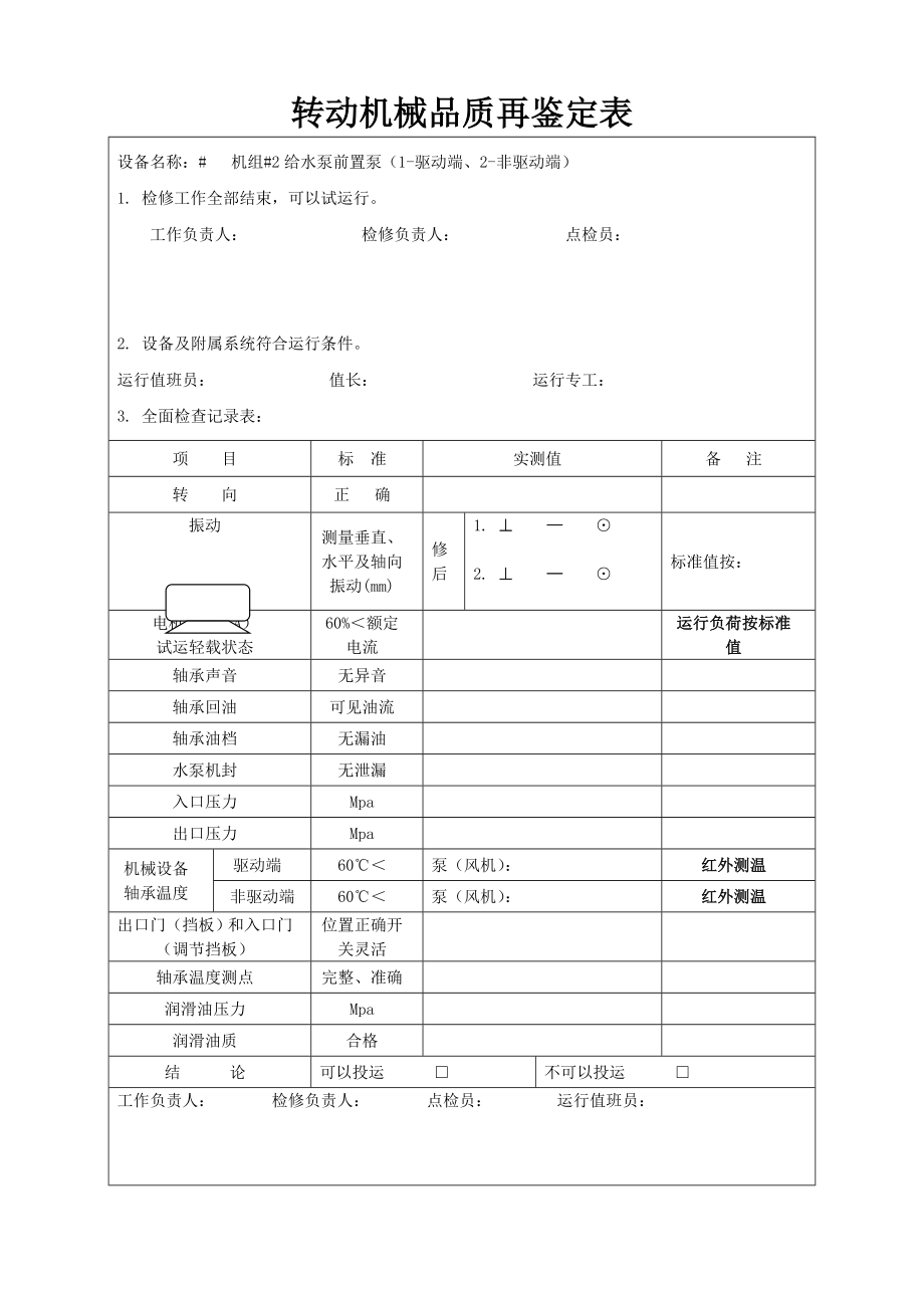 转动设备品质再鉴定记录表(机组给水系统).doc_第1页