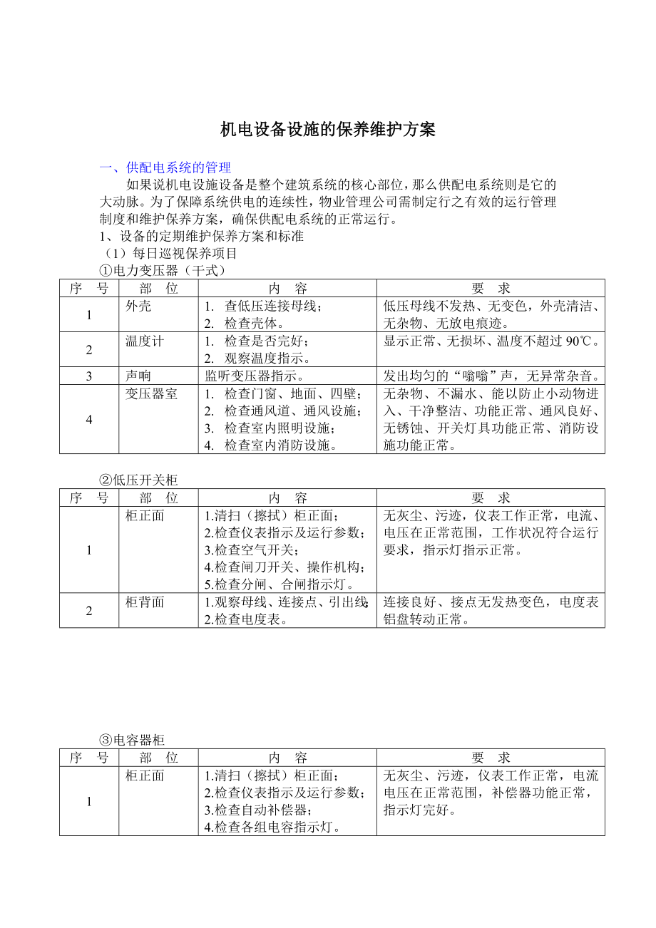 大厦机电设备设施的保养维护方案.doc_第1页