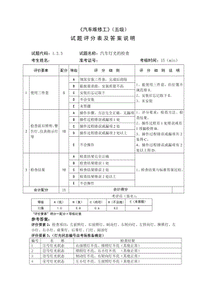 汽车维修工5级操作技能鉴定试题评分表及答案说明.doc