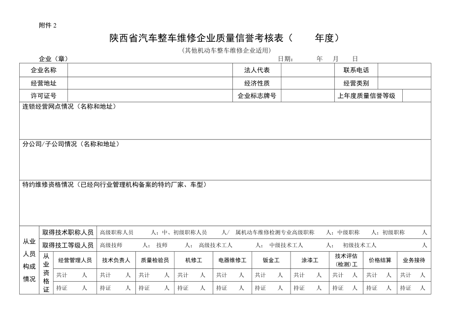 陕西省汽车整车维修企业质量信誉考核表.doc_第1页