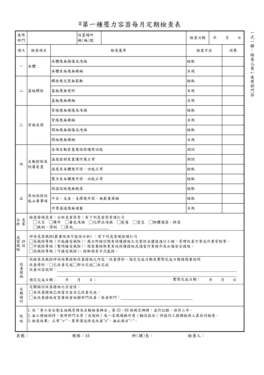 第一种压力容器每月定期检查表.doc_第1页