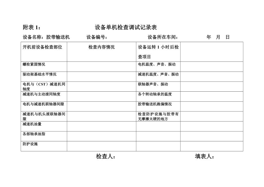 设备单机检查调试记录表.doc_第1页