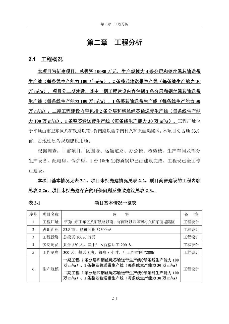 环境影响评价报告公示：分层和钢丝绳芯输送带生线皮带工程分析报批环评报告.doc_第1页