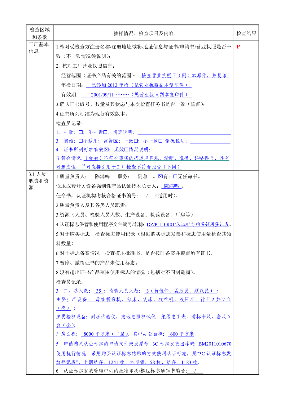 低压成套开关设备工厂自查表.doc_第1页