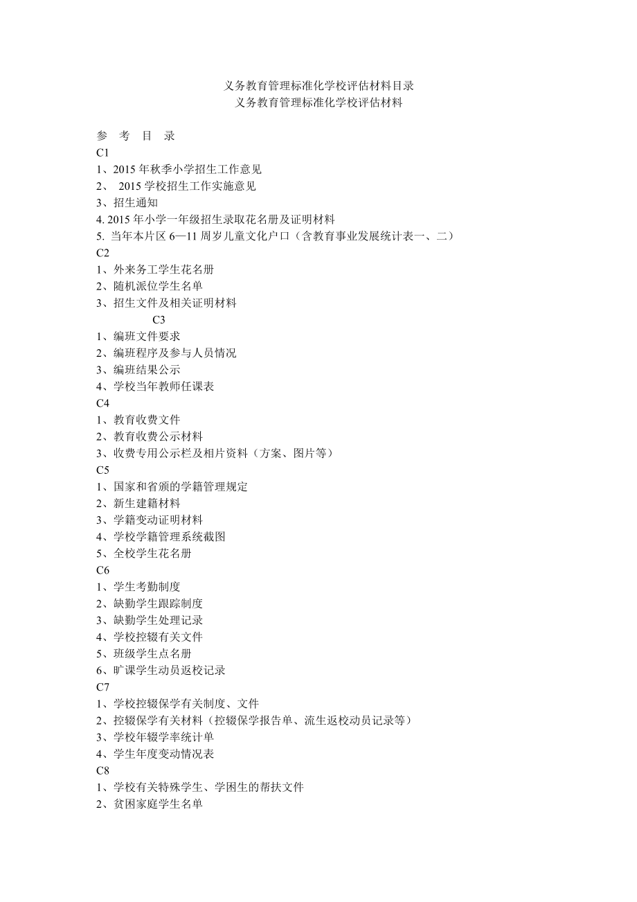 义务教育管理标准化学校评估材料目录.doc_第1页