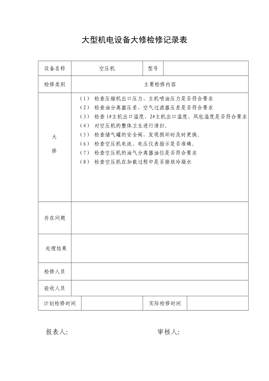 大型机电设备大修检修记录表.doc_第2页