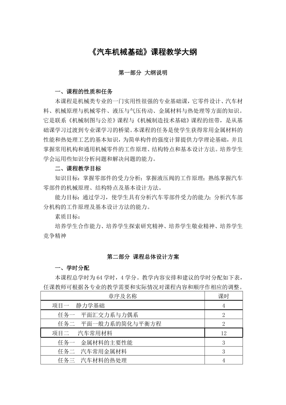 汽车机械基础课程教学大纲.doc_第1页