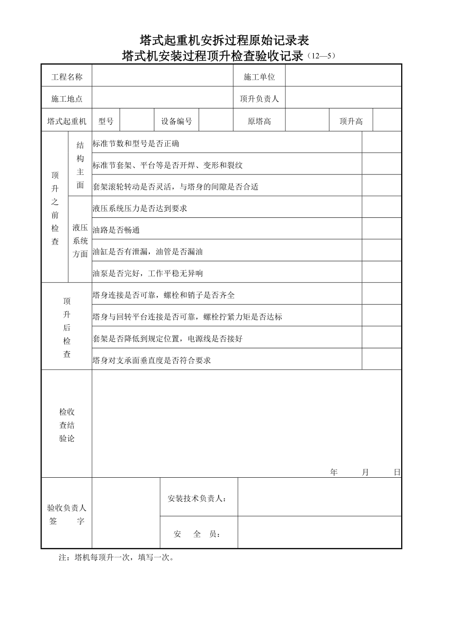 塔式起重机安拆过程原始记录表125.doc_第1页