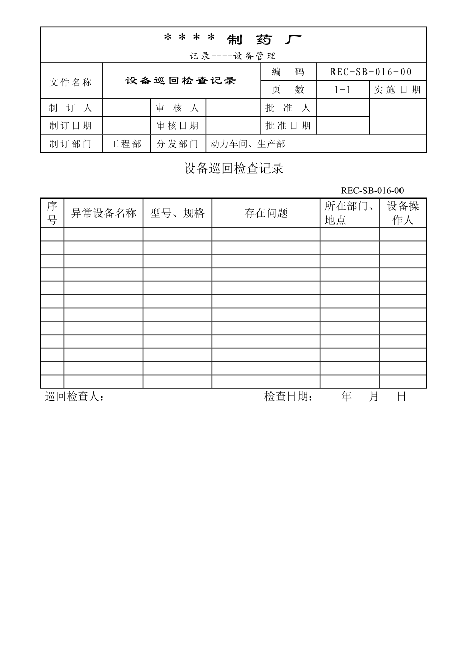 016设备巡回检查记录[设备管理记录].doc_第1页