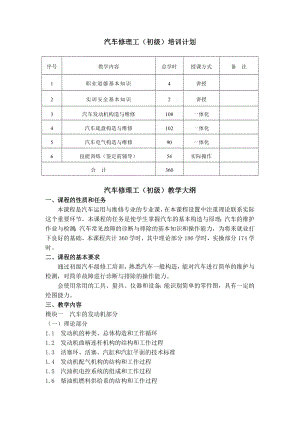 汽车修理工(初级)培训计划.doc