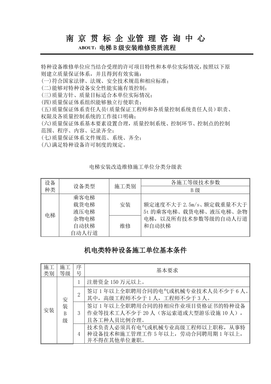 电梯安装维修B级资质条件.doc_第1页