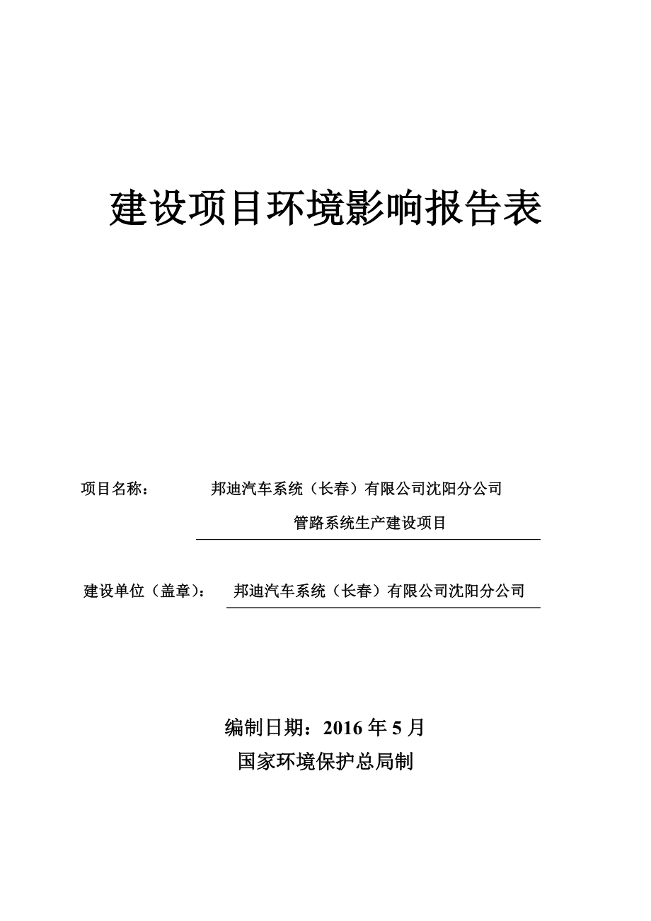 环境影响评价报告公示：邦迪汽车系统长分管路系统生建设项目环境影响评价文件情环评报告.doc_第1页