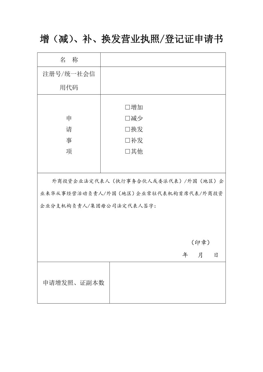 增（减）、补、换发营业执照登记证申请书.doc_第1页