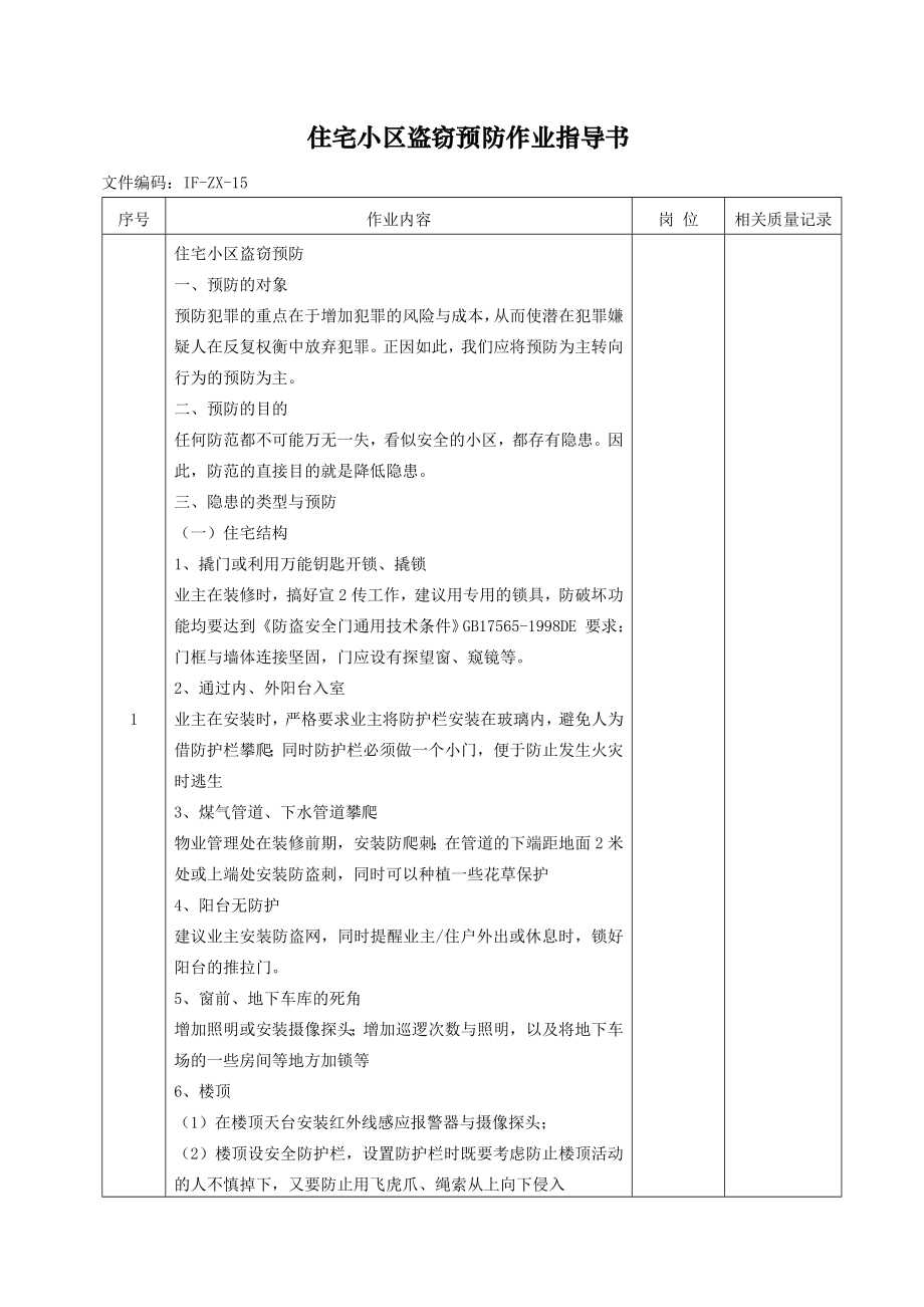 CFZX15住宅小区盗窃预防作业指导书.doc_第1页