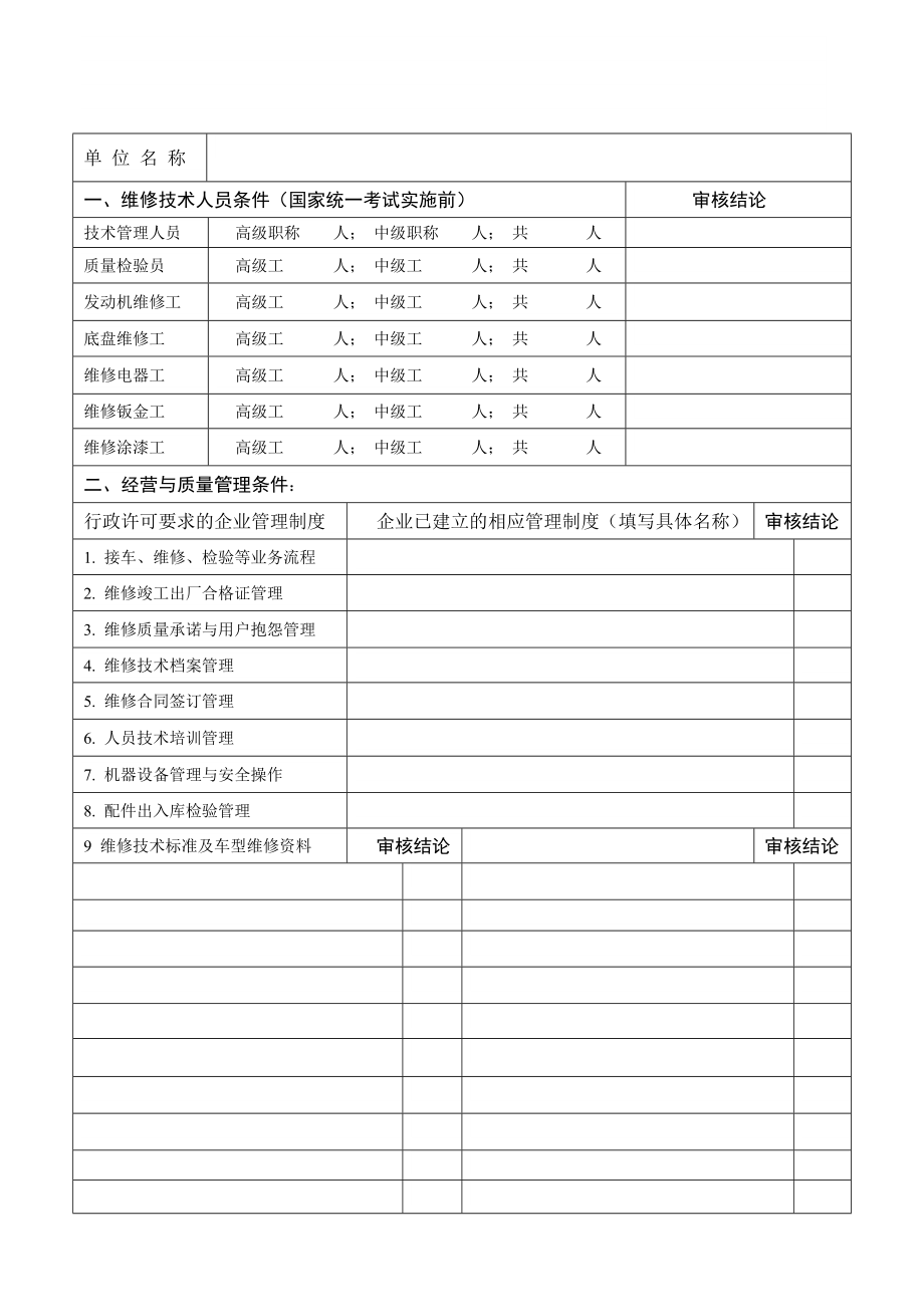 陕西省汽车整车维修经营条件审核表.doc_第2页