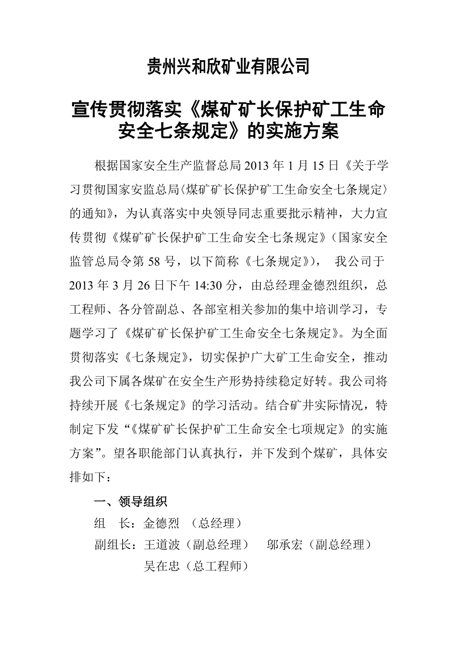 煤矿矿长保护矿工生命安全七条规定的实施方案.doc_第2页