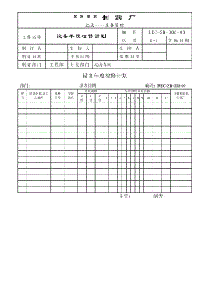 006设备检修计划表[设备管理记录].doc