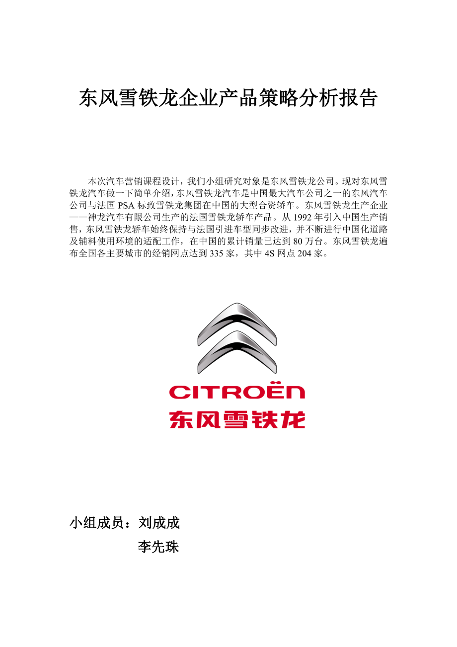 东风雪铁龙企业产品策略分析报告.doc_第1页