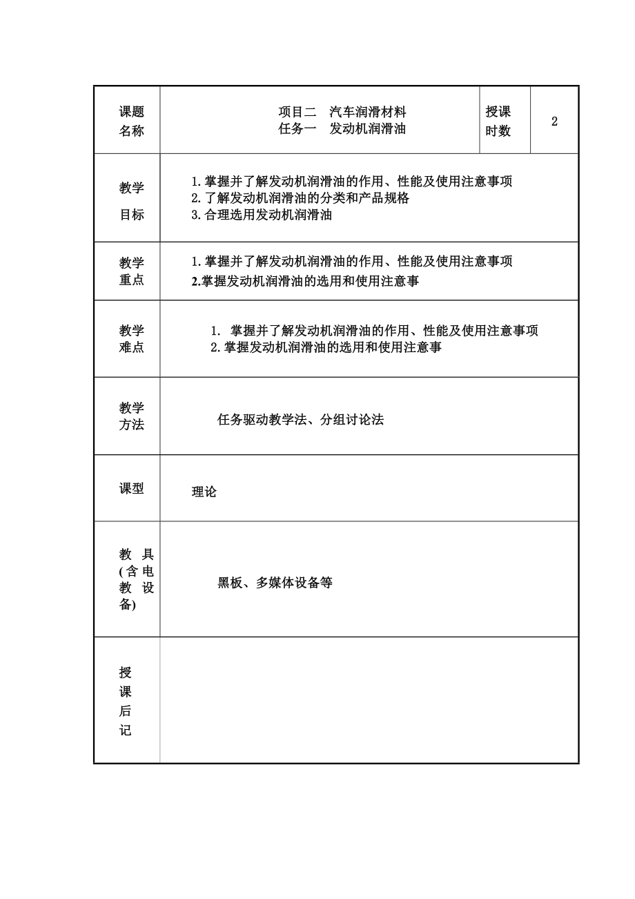 汽车汽车润滑材料教学教案.doc_第1页