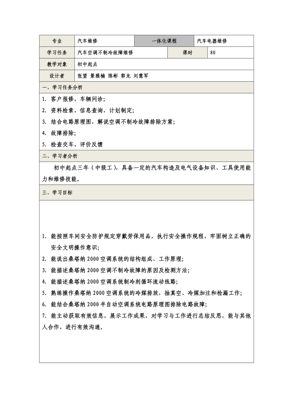 汽车空调不制冷一体化教案.doc_第1页