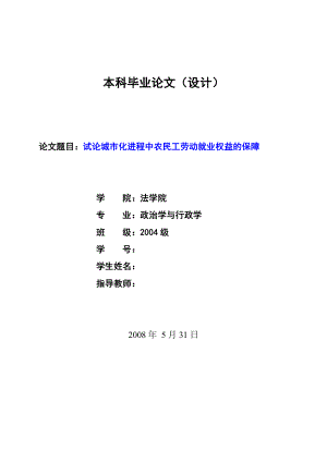 1358.试论城市化进程中农民工劳动就业权益的保障毕业论文.doc