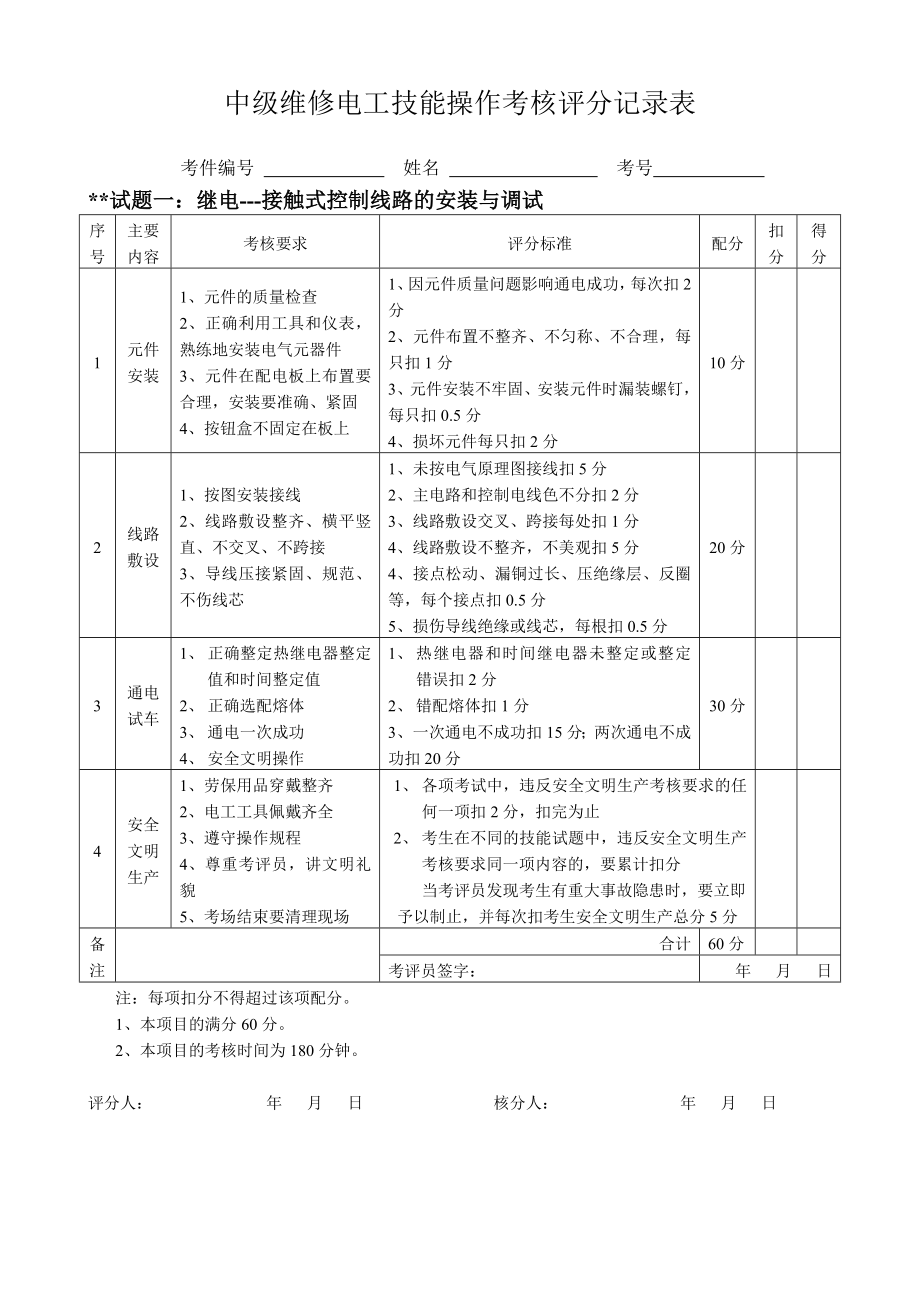 中级维修电工实操试题及评分标准.doc_第1页