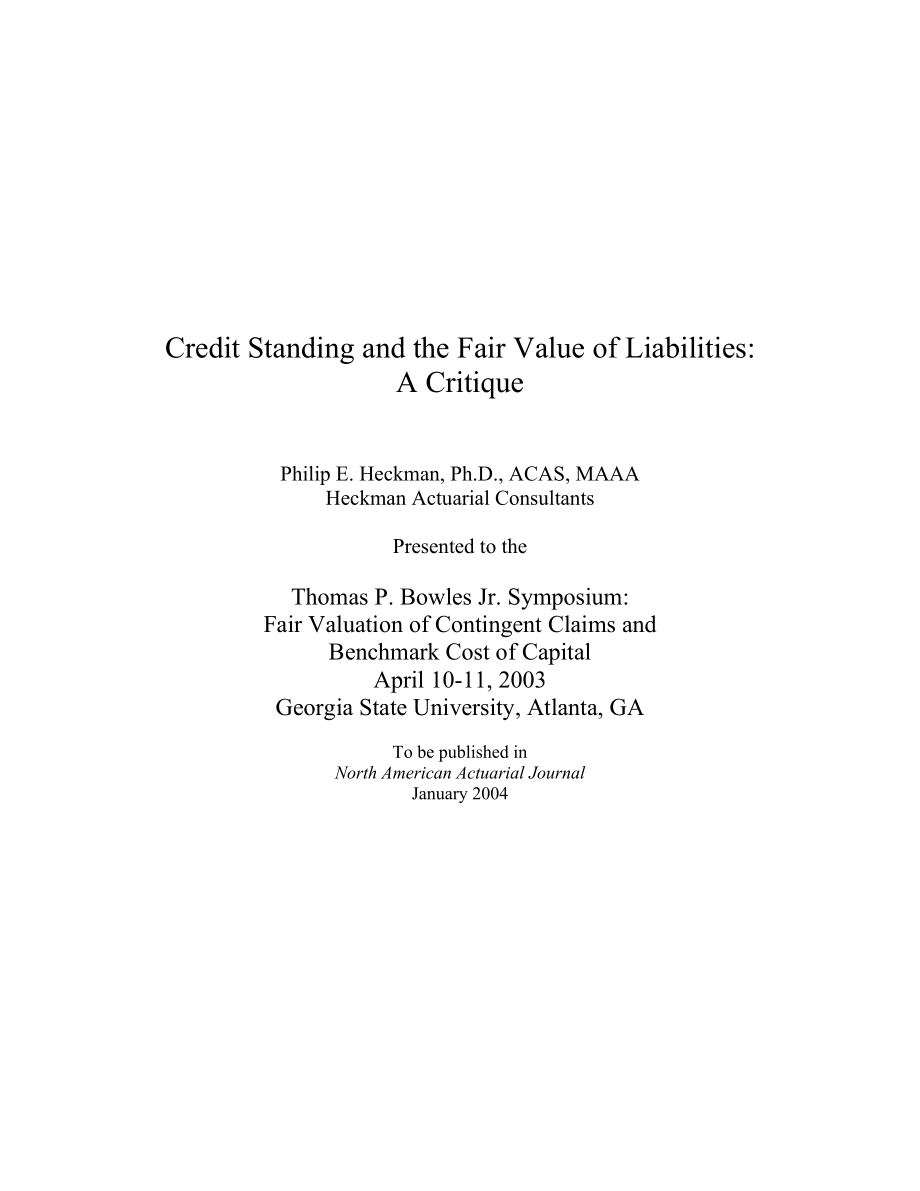 Credit standing and the fair value of liabilities a critique.doc_第1页