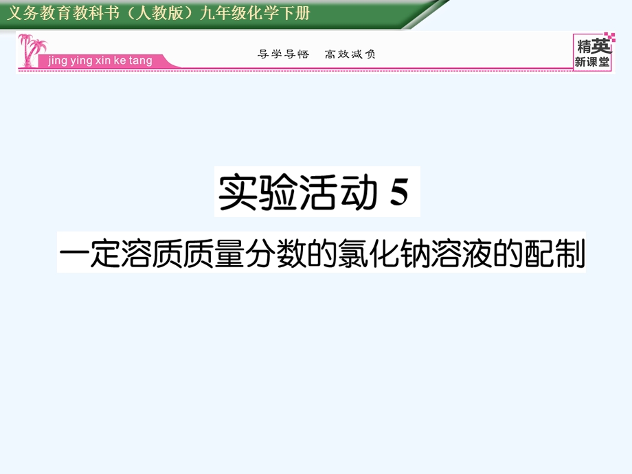 人教版化学九年级下册第9单元实验活动5《一定溶质质量分数的氯化钠溶液的配制》课件.ppt_第1页