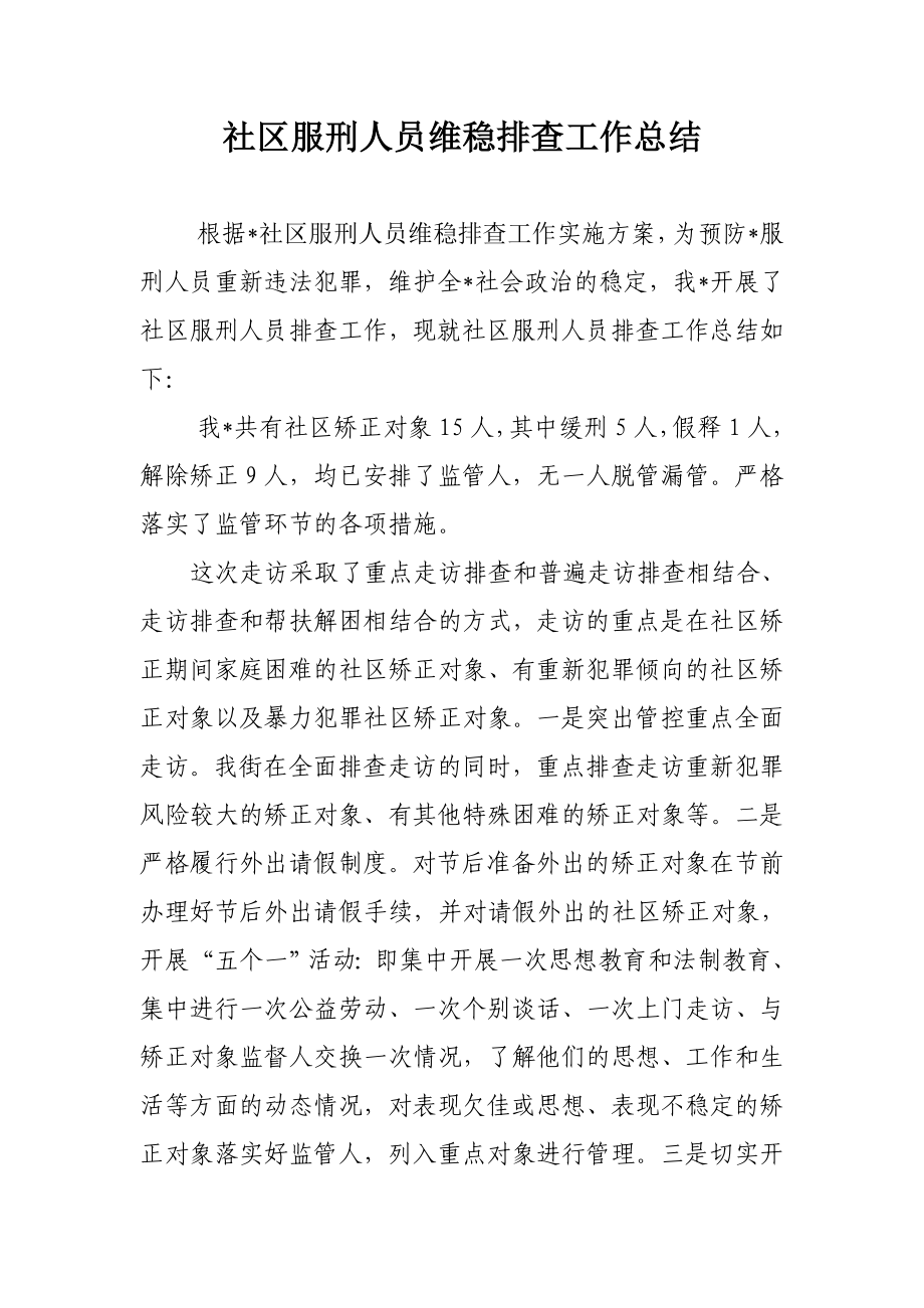 社区服刑人员维稳排查工作总结.doc_第1页