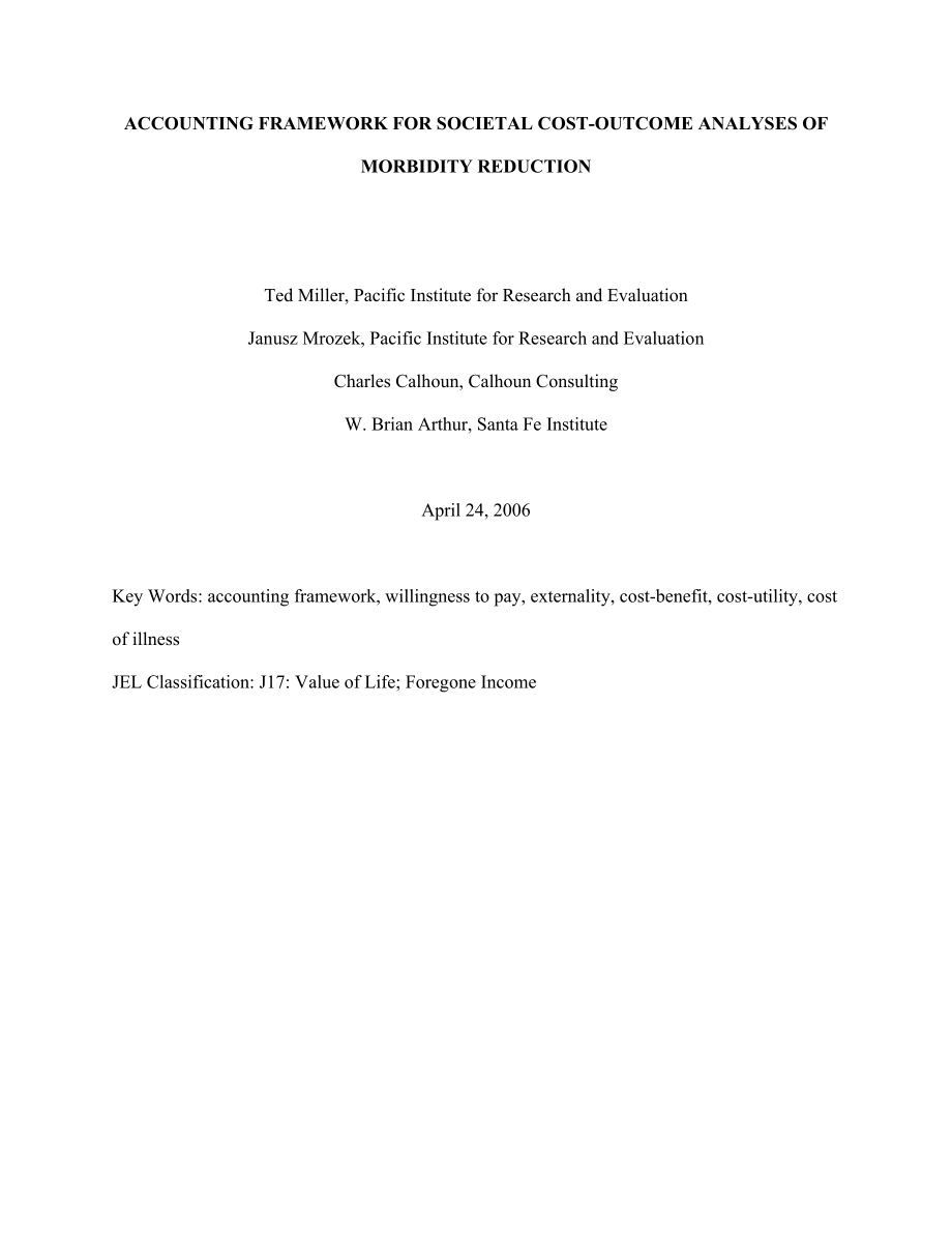 ACCOUNTING FRAMEWORK FOR SOCIETAL COSTOUTCOME ANALYSES OF MORBIDITY REDUCTION.doc_第1页