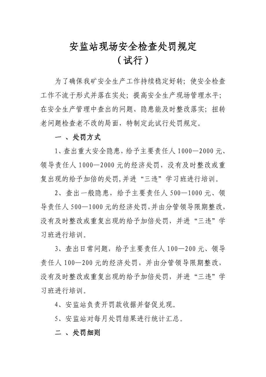 安监站现场安全检查处罚规定(正文).doc_第1页