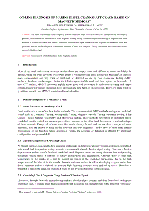 Online Diagnosis OF Marine Diesel Crankshaft Crack BASED ON Magnetic Memory.doc