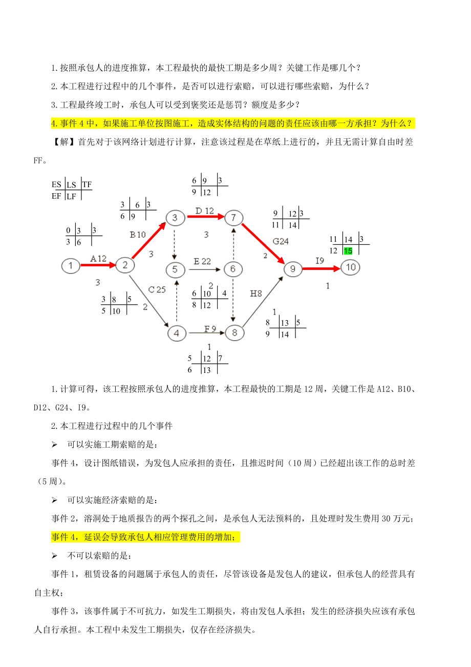 自己总结的一级建造师(建筑实务)案例考试中所有可能涉及到计算、工期、合同索赔等题型.doc_第2页