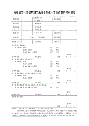 安徽省直生育保险职工未就业配偶生育医疗费待遇申请表.doc