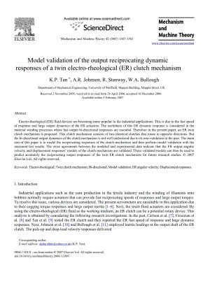 Model validation of the output reciprocating dynamic responses of a twin electrorheological (ER) clutch mechanism .doc